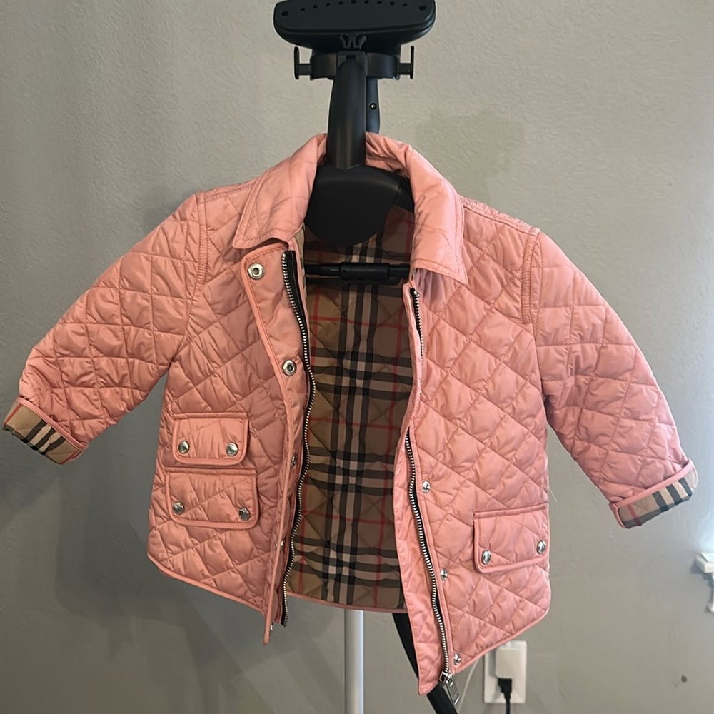 Kids Burberry jacket size 4. Baby pink with Burberry print inside